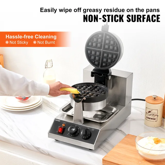 SucceBuy Electric Waffle Maker Stainless Steel Round Waffle Iron Non-Stick Waffle Baker Machine Teflon-Coated Baking Pans 4 SucceBuy Electric Waffle Maker Stainless Steel Round Waffle Iron Non-Stick Waffle Baker Machine Teflon-Coated Baking Pans 4