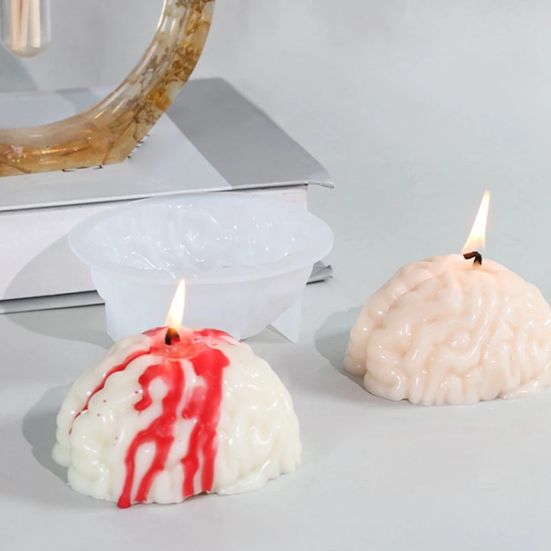 Molde de silicona con forma de cerebro 3D para hacer velas de Halloween, pilar de resina, vela de aromaterapia, jabón, flor artesanal