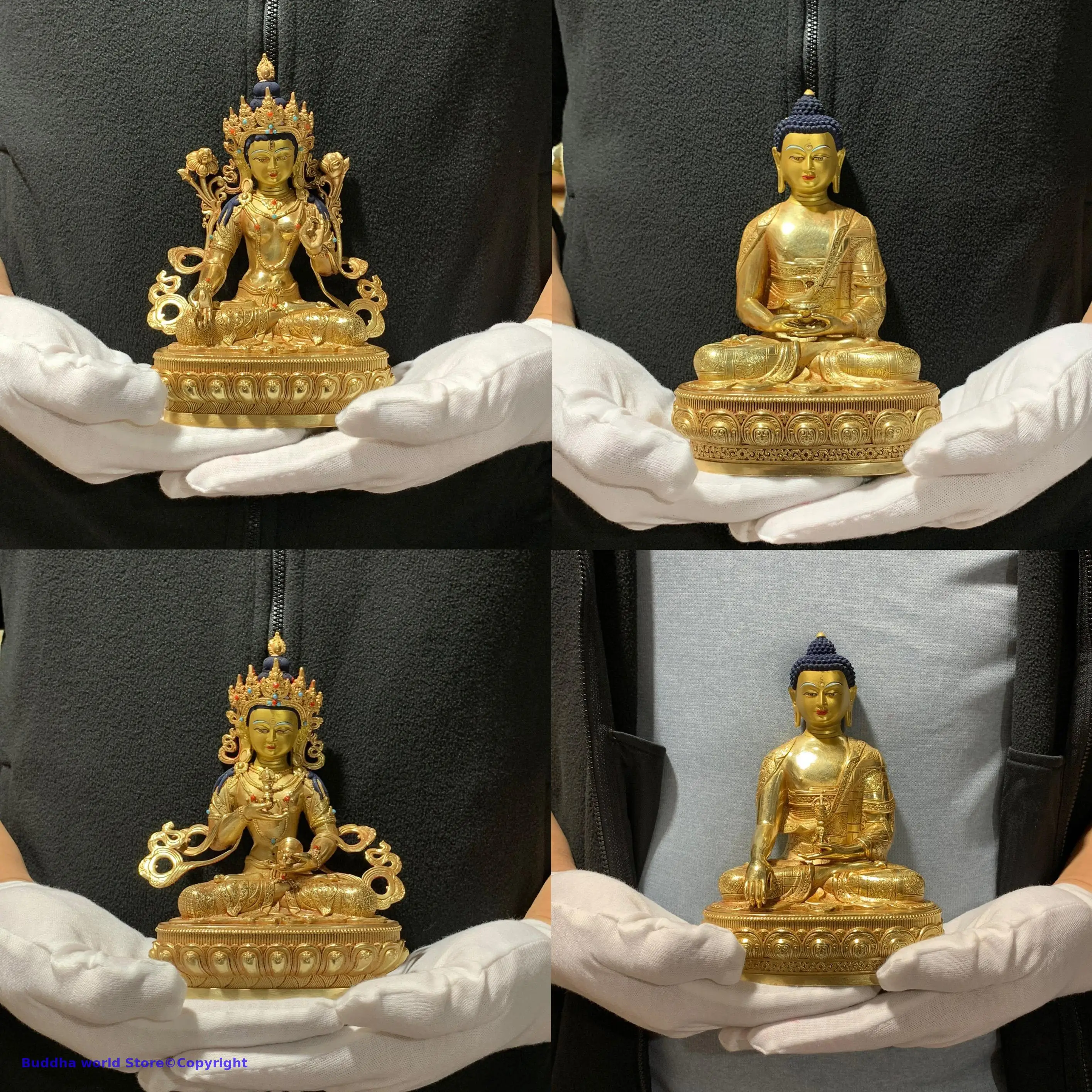 5A GOOD Buddhist supplies Devout buddha statue Sakyamuni Amitabha Mitukpa Vajrasattva Tara Guanyin buddha Gold plating copper