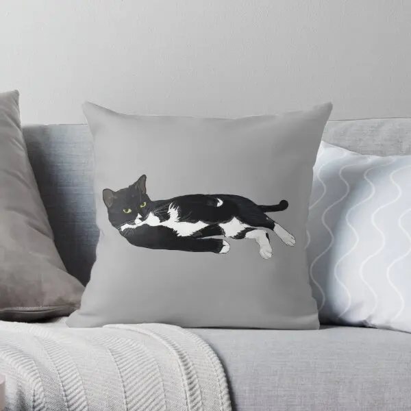 Tuxedo Cat Lounging  Printing Throw Pillow Cover Wedding Fashion Sofa Soft Office Throw Cushion Pillows not include One Side