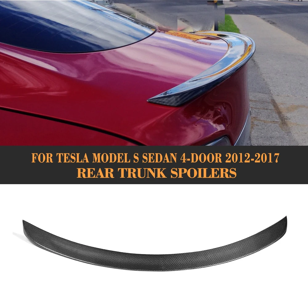 Gloss Carbon Fiber Rear Trunk Wing Spoiler For Tesla Model S Sedan 60 70 75 85 90 D P85D P90D P100D 12-17 Two Style