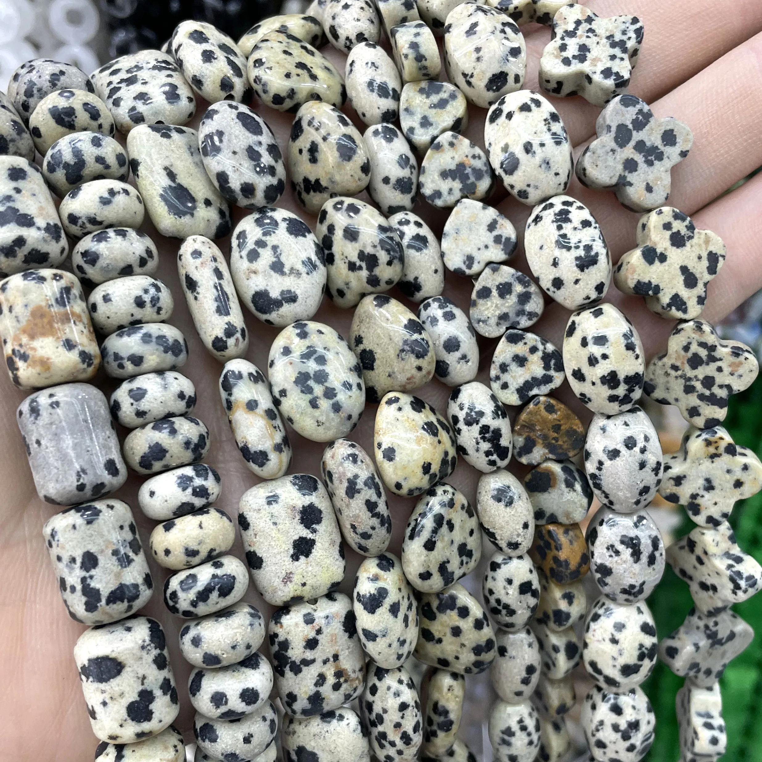 Natural Stone Dalmatians Jasper Round Cube Faceted Rondelle Loose Spacer Beads For Jewelry Making Charms DIY Bracelets Necklace