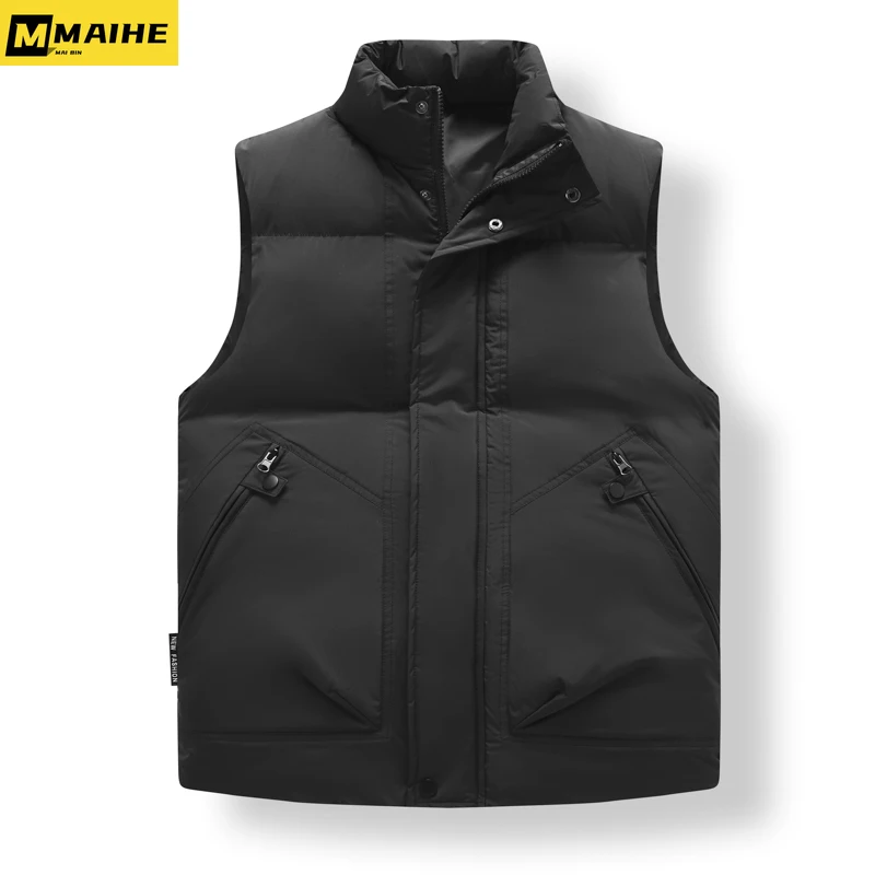 Winter 2023 new short down cotton vest men's lightweight padded vest sleeveless jacket Neutral fashion windproof warm ski coat