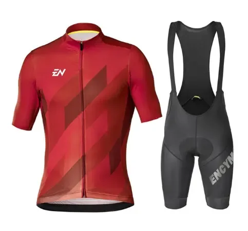 New 2022 ENCYMO Red Men Cycling Jersey Summer Short Sleeve Set Maillot Shorts Bicycle Clothes Sportwear Shirt Clothing Suit