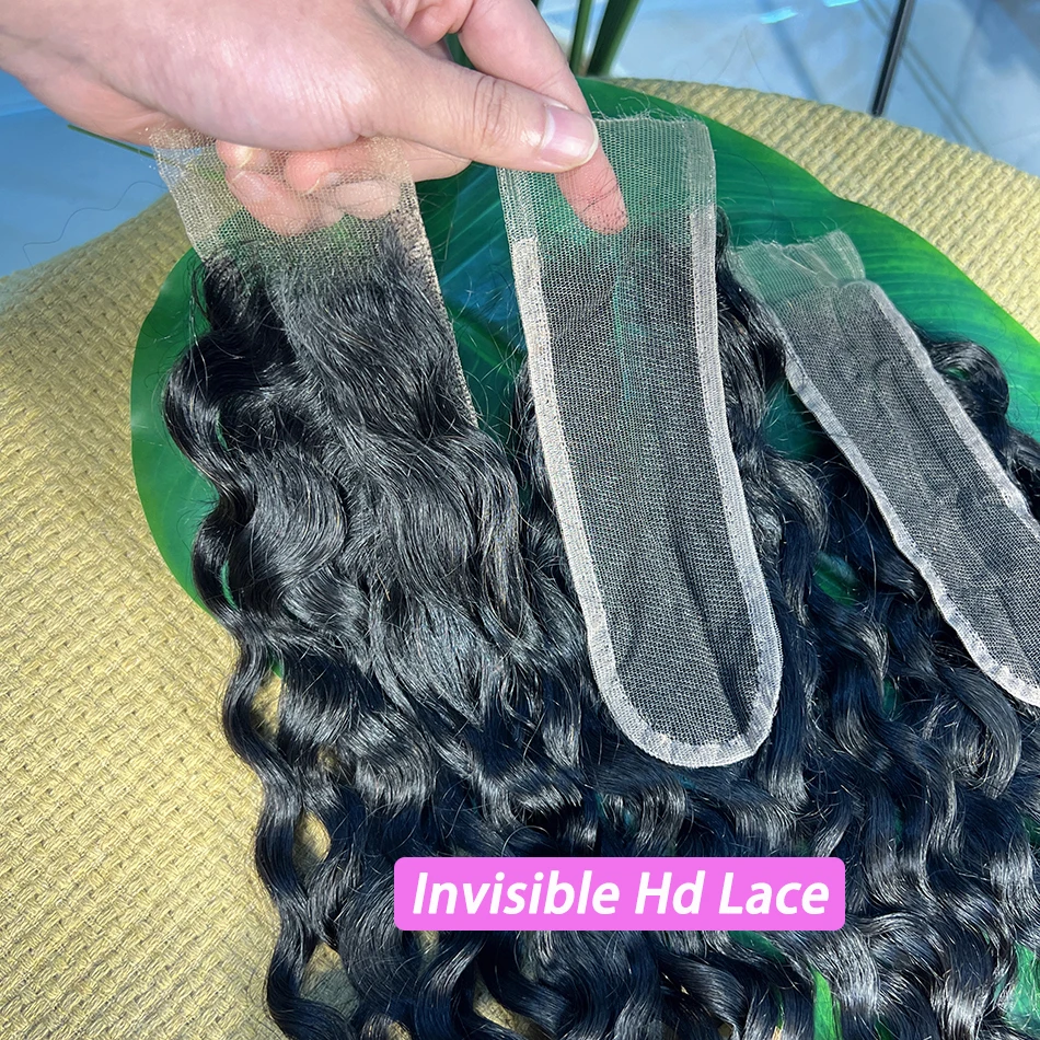 Water Wave 2x6 HD Lace Closure Human Hair Deep Parting Preplucked Bleached Knots Invisible Lace Natural Color Raw Hair For Women