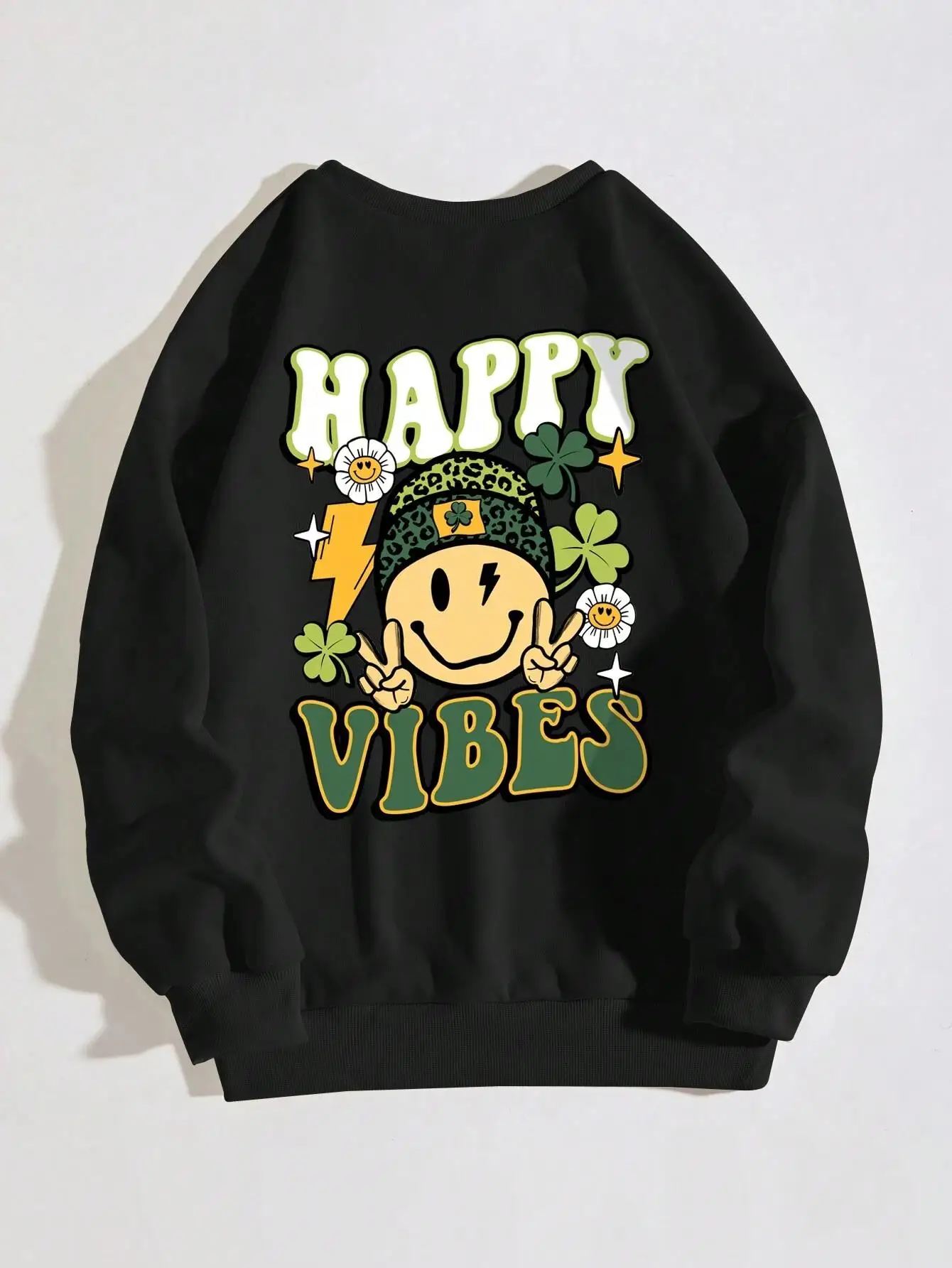 Happy Vibes Printing Women Sweatshirts Harajuku Big Size Pullover Fashion Street Clothing Loose Crewneck Oversize Female Hoodies