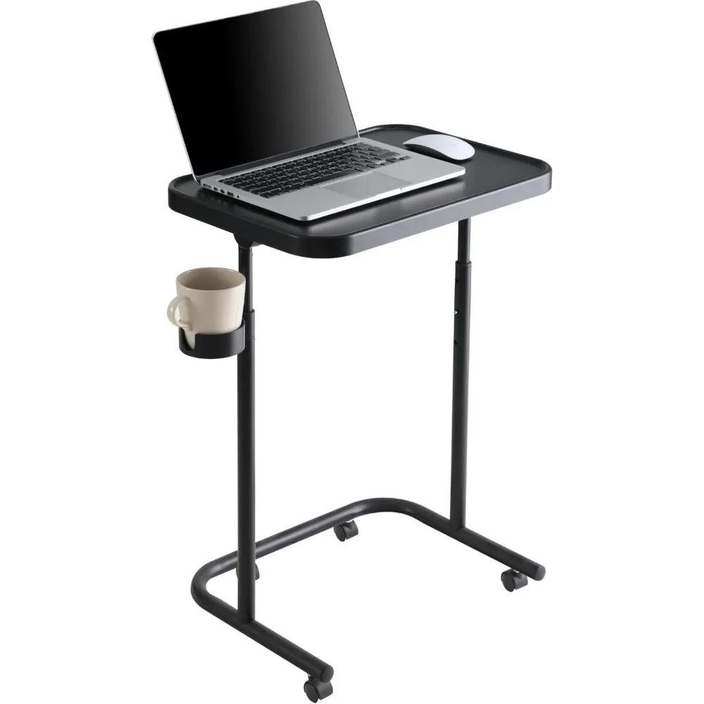 

Metal TV Tray with Wheels/Casters, Side End Table, Adjustable Meal Tray, Folding Laptop Table with 3 Heights, 0 to 90 Degr