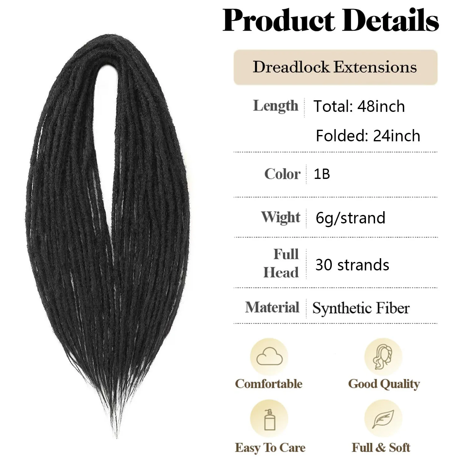 24 Inches Double Ended Dreadlock Extensions Straight Synthetic Dreadlock Extensions Strands Dreads Extensions