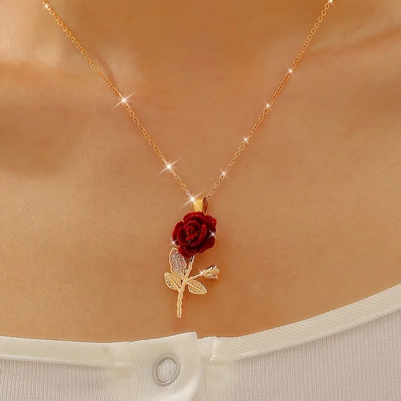 قطعة واحدة من قلادة عصرية على شكل أوراق الشجر والورد، مناسبة كهدية مجوهرات لزوجتك في عيد الحب #1
