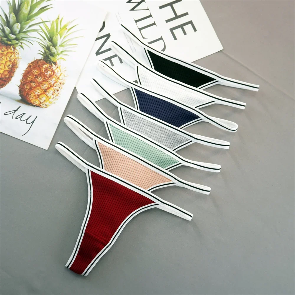 3ks/sada sexy jednobarevných dámských kalhotek s bavlněnými pruhy, sportovní tanga, měkké a pohodlné tangá, sexy kalhotky s T-backs - náhled 2