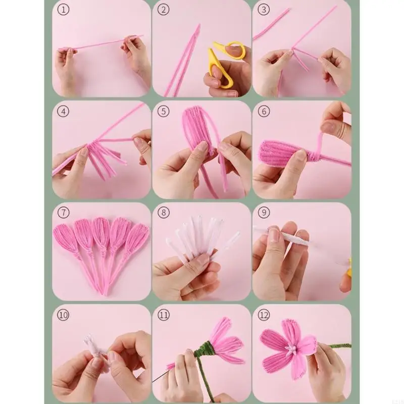 550Pcs Educational Plush Stems Bouquets for Handmade Art Craft Beginner Pipe Cleaners Flower Set for Wedding Decoration  view 4