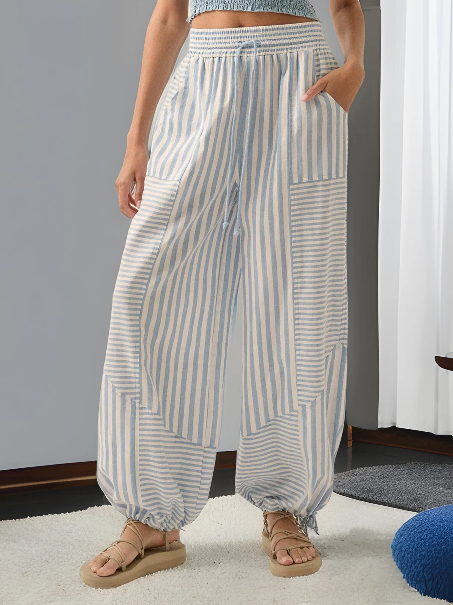 Pantalon Palazzo taille haute imprimé Floral pour femmes, léger, taille élastique, jambes larges, pour les vacances d'été à la plage