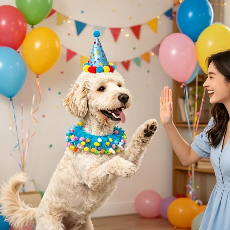 Pet Two-piece Party Decoration Set Collar Gauze Skirt Pet Fur Ball Hat Party Decoration Cat and Dog Party Decoration Props