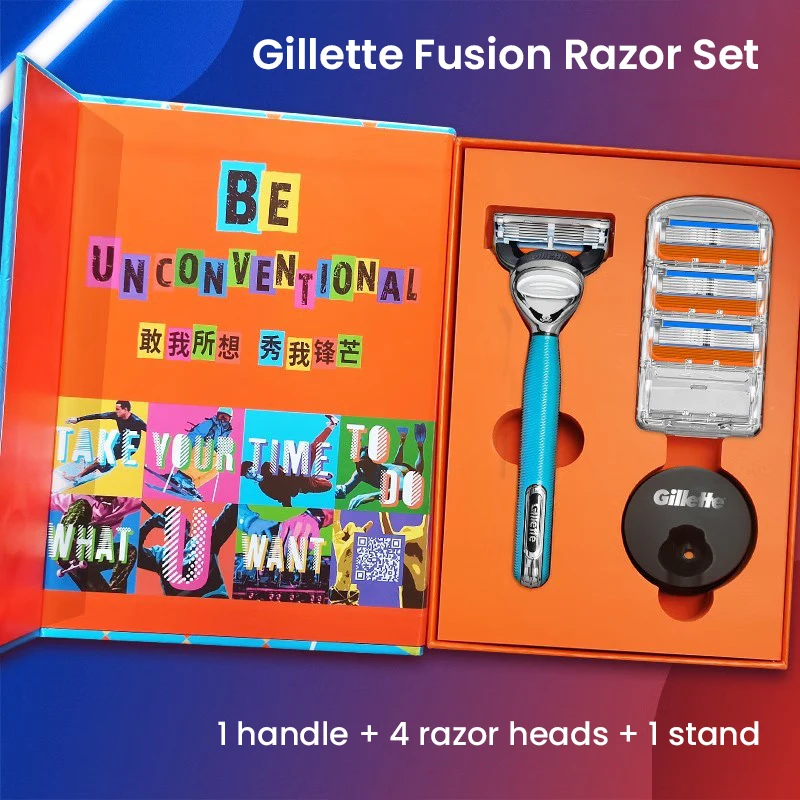 Оригинальная бритва Gillette Blue Fusion для мужчин, удаление волос на лице с точным триммером, 5 лезвий, ручная бритва
