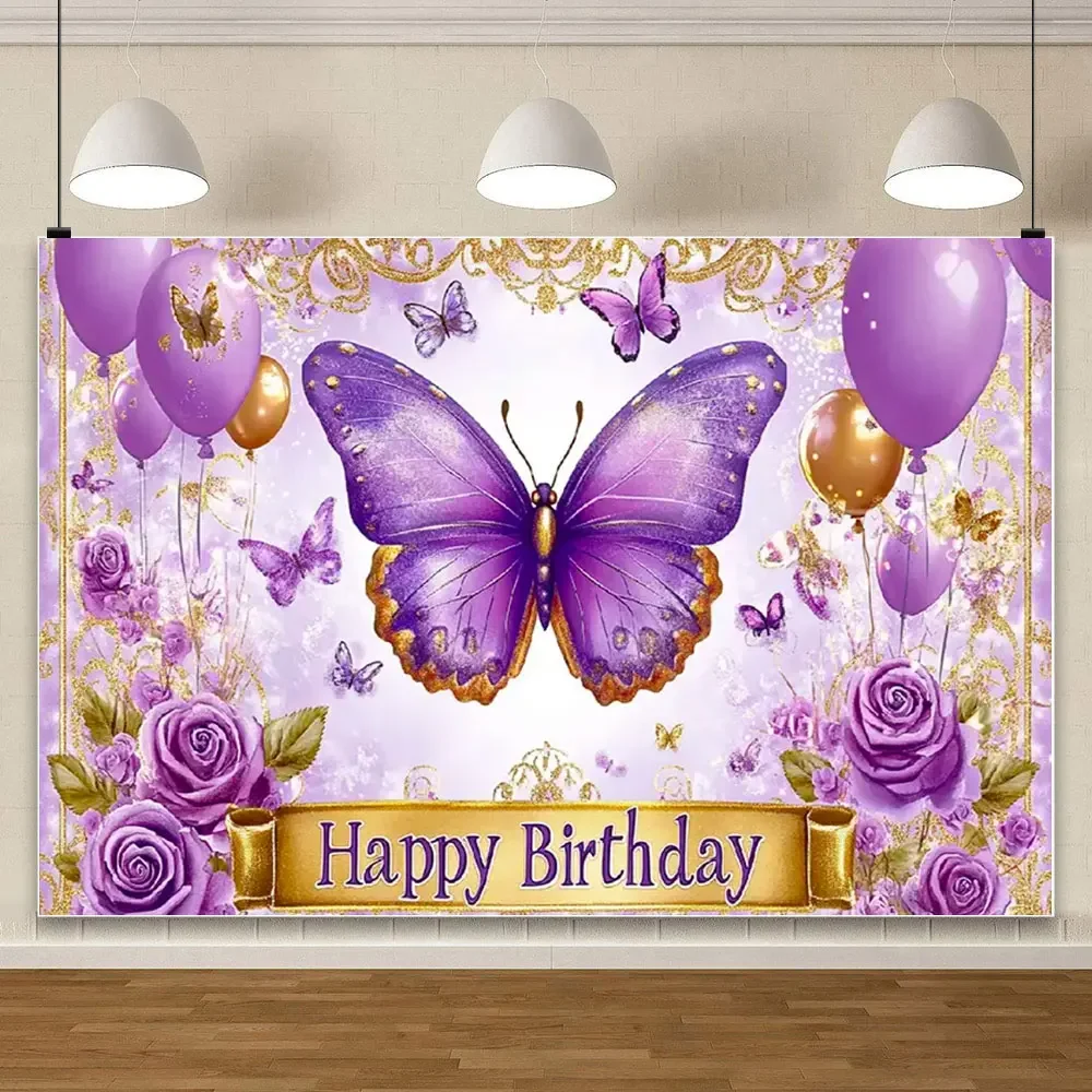 

Beautiful Butterfly Flowers Photography Background Banner Party Decoration Girls Gift Baby Shower Birthday Backdrop Custom Props