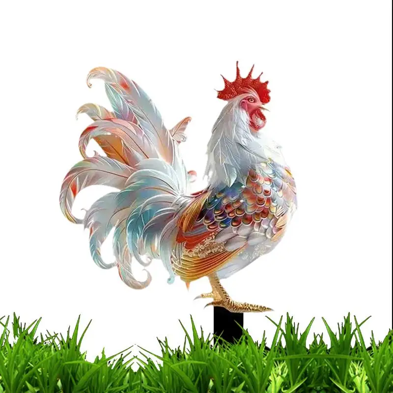 2D Christmas Acrylic Colorful Rooster Ground Plug Garden Standing Rooster Lawn Stakes Yard Sign Decorative Sculpture Stakes