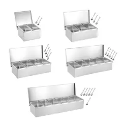 Stainless Steel Baking Tool Storage Container Multi Compartments Seasoning Organizer Box for Bar Kitchen Restaurant Home