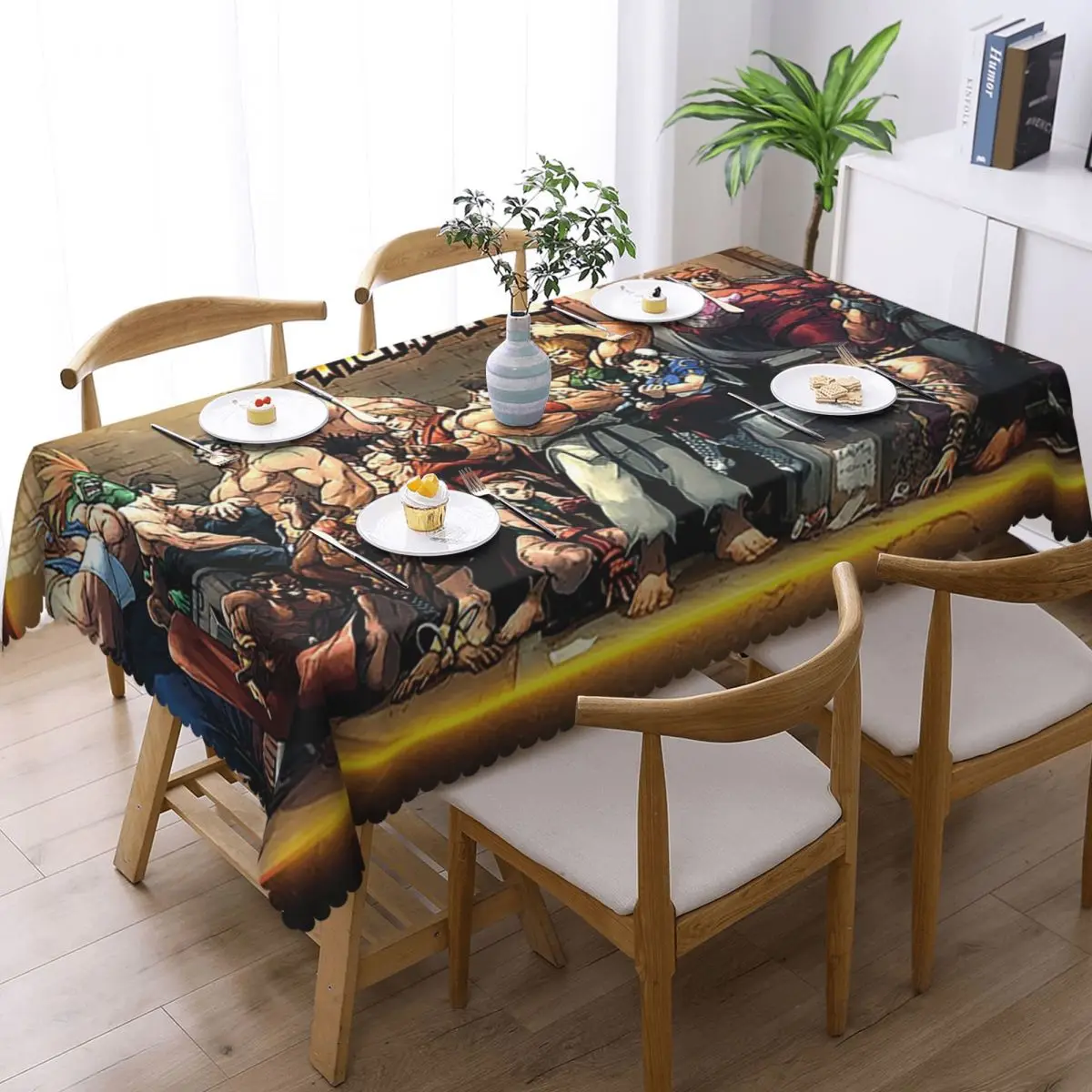 Defeated Portraits Super Street Fighter Customized Rectangular Tablecloth Waterproof Table Cover for Dining Events Table Cloth