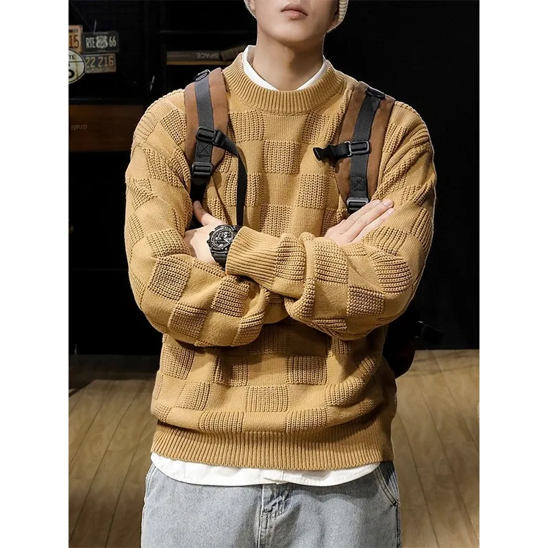 

American Style Casual Thickened Men's Sweater Winter Warm Knitted round Neck Loose Trendy Large Size Coat Youth Casual Wear