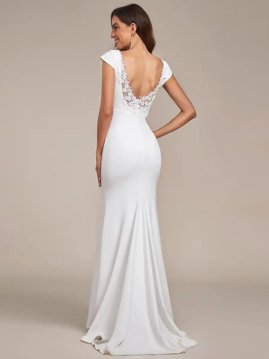 Elegant Wedding Dresses Cap Sleeve Deep V-Neck Backless Ever Pretty 2025 of Mermaid A-line Fishtail White Dresses