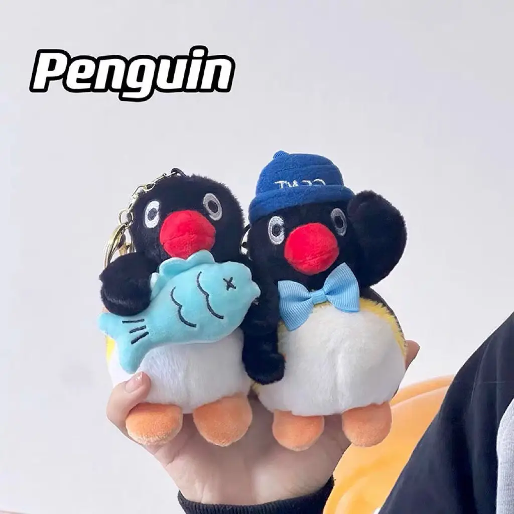 Pingu Penguin Plush Keychain Mini Stuffed Doll Bag Charm Bowknot Fish Decor Creative Gift Bag Decoration Fashion Accessories view 2