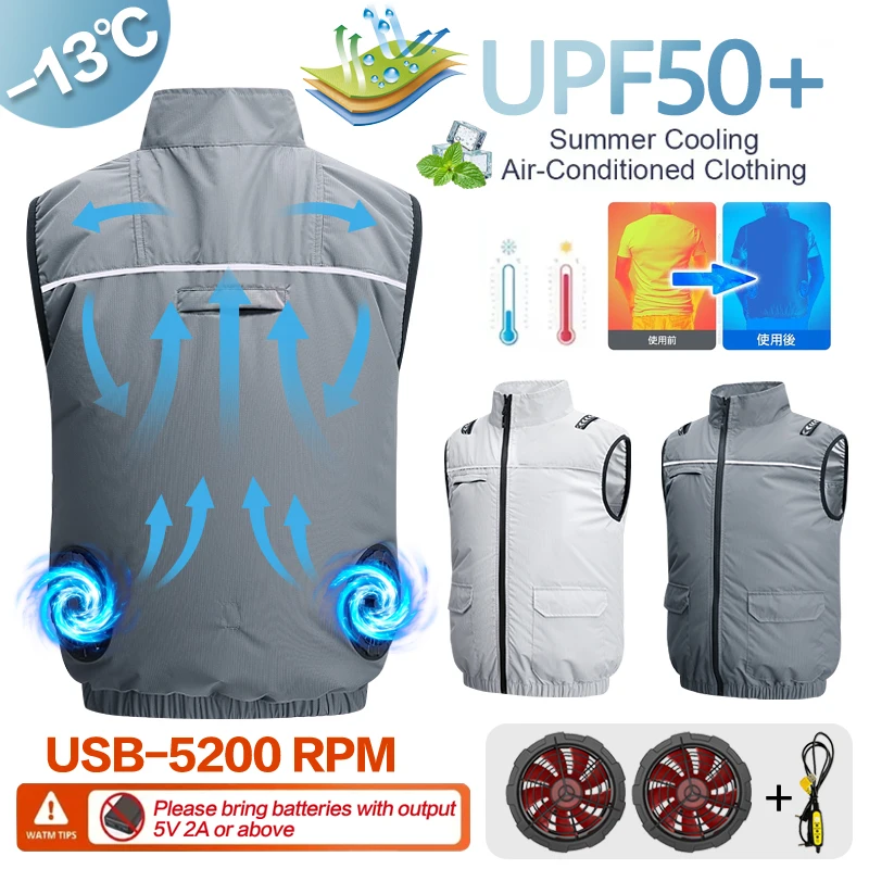 Summer Cooling Air Conditioning Clothing for Men with Fan. Men's Cooling Jacket with Fan. Waterproof and Sunproof Fishing Vest.