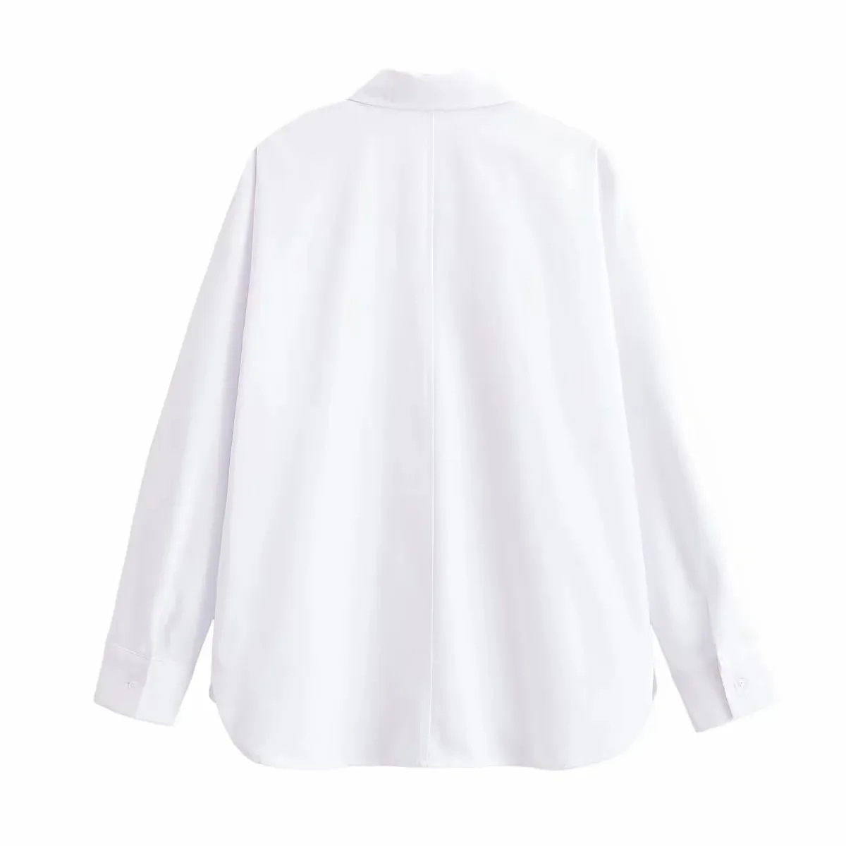 Damen Frühling Lässiges Weißes Popeline-Hemd Damen 2026 Langarm Revers Bluse mit Knotenverschluss Damen Sommer Lockere Pendler-Bluse – Detail 3