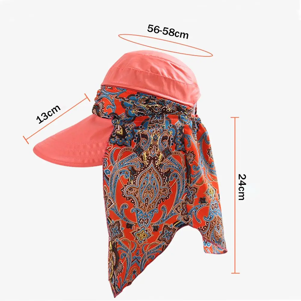 1Pcs Fashion Women Summer Outdoor Riding Anti-UV Sun Hat Beach Foldable Sunscreen Floral Print Caps Neck Face Wide Brim Hat