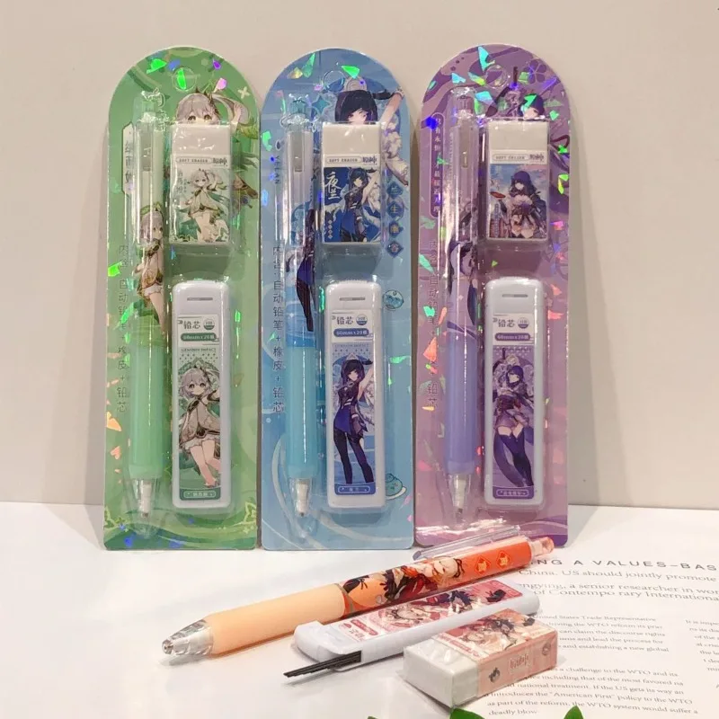 Genshin Impact Stationery anime Game Students mechanical pencil with erasers and refills cute school supplies