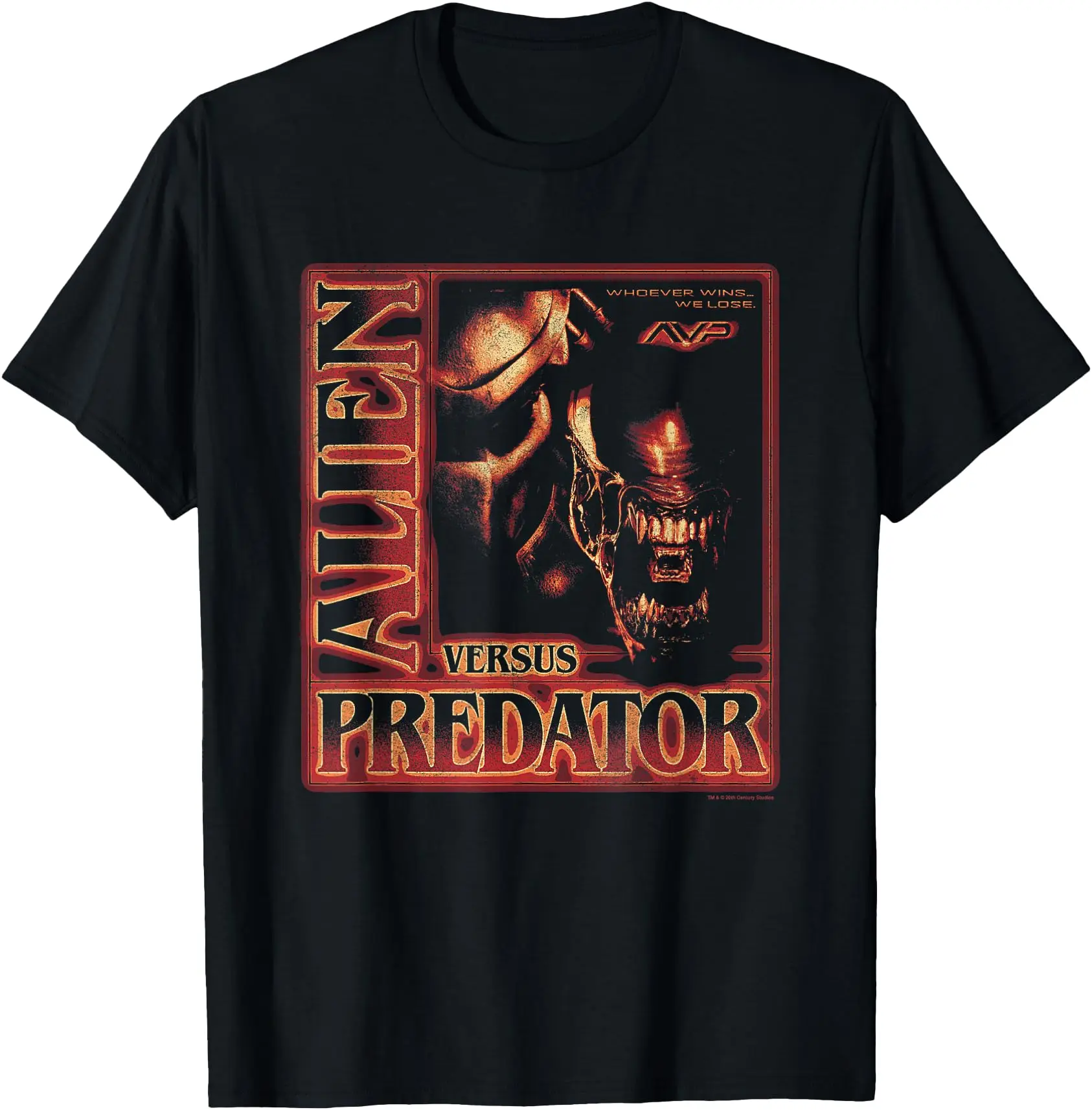

Alien Vs Predator Whoever Wins We Lose Vintage Chest Poster Sic-Fi gift t shirt 100% cotton printed Graphic clothes All size top