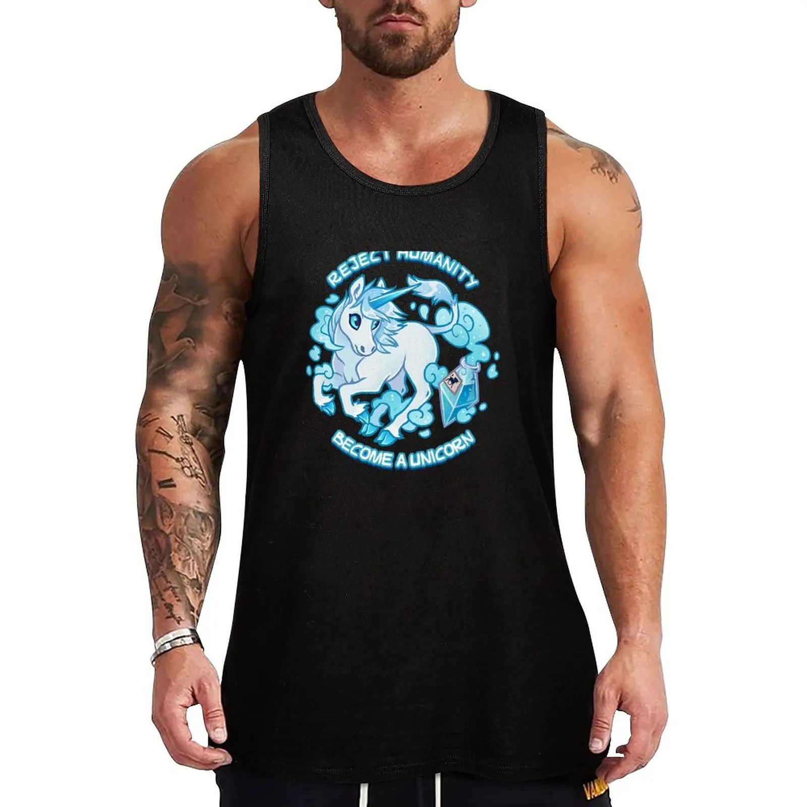 

Reject humanity, Become a blue Unicorn! Tank Top Outdoor Summer Tank Top Casual Loose Sleeveless Top