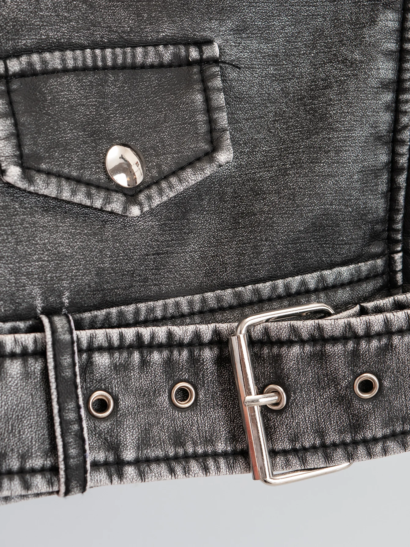 سترة قصيرة بسحاب للنساء من جلد البولي يوريثان الصناعي سترة عالية الشارع للدراجات النارية ملابس خارجية عتيقة