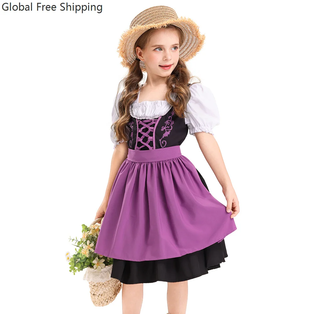 

German Munich Oktoberfest Girls Clothing Children's Tie Apron Dress Short Sleeve Festival School Uniform Children's Stage Set