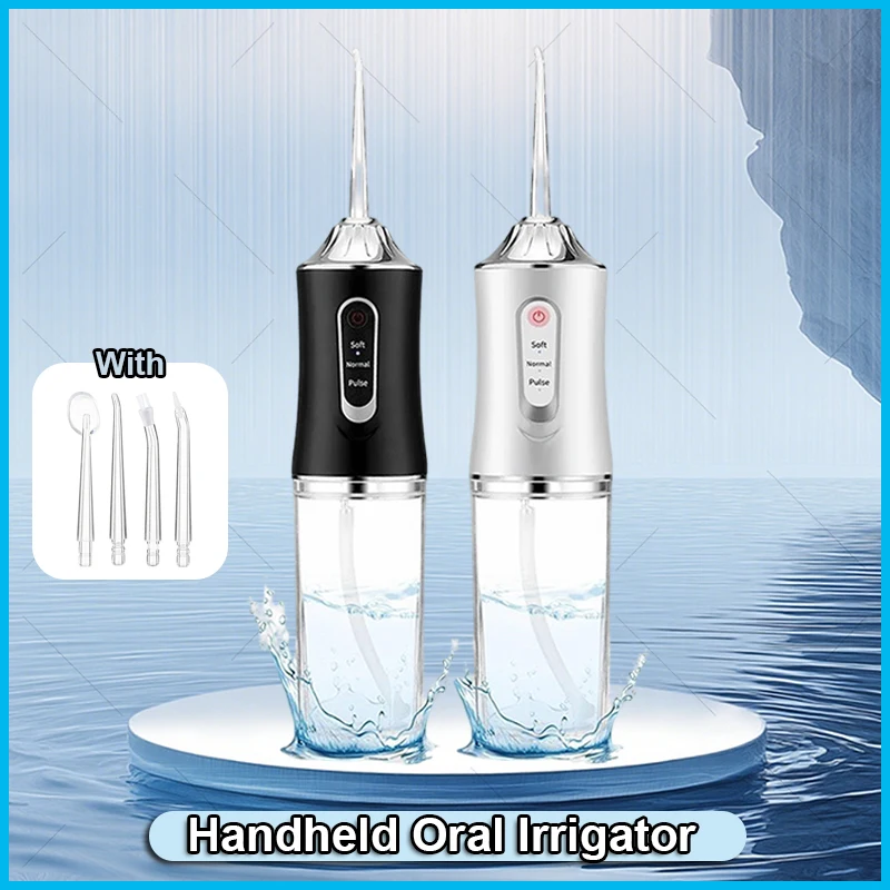

Портативный стоматологический ирригатор для воды, ирригатор для полости рта, перезаряжаемый через USB, струйная нить для зубов, 4 насадки, 220 мл, 3 режима, очиститель для рта