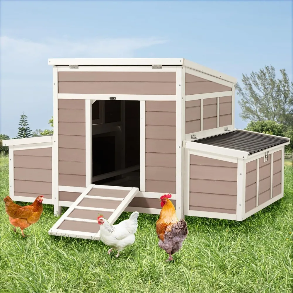 

Hutch with 6 Nesting Boxes, Outdoor Hen House Chicken Cage,Brown