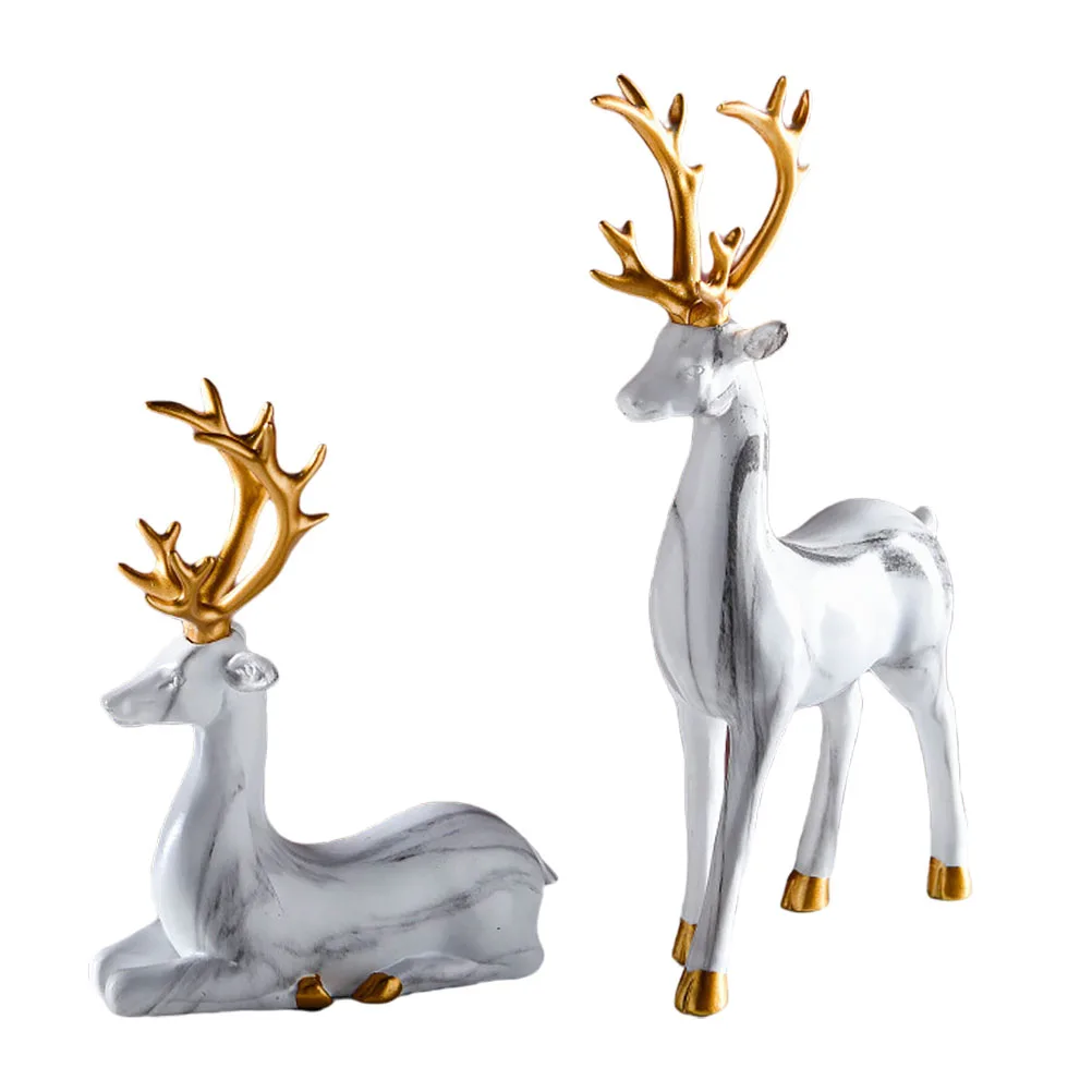 

1Pair High Quality Marble Look Elk Desktop Decor Fine Craftsmanship Tabletop Deer Ornament for Living Room Bedroom Decoration
