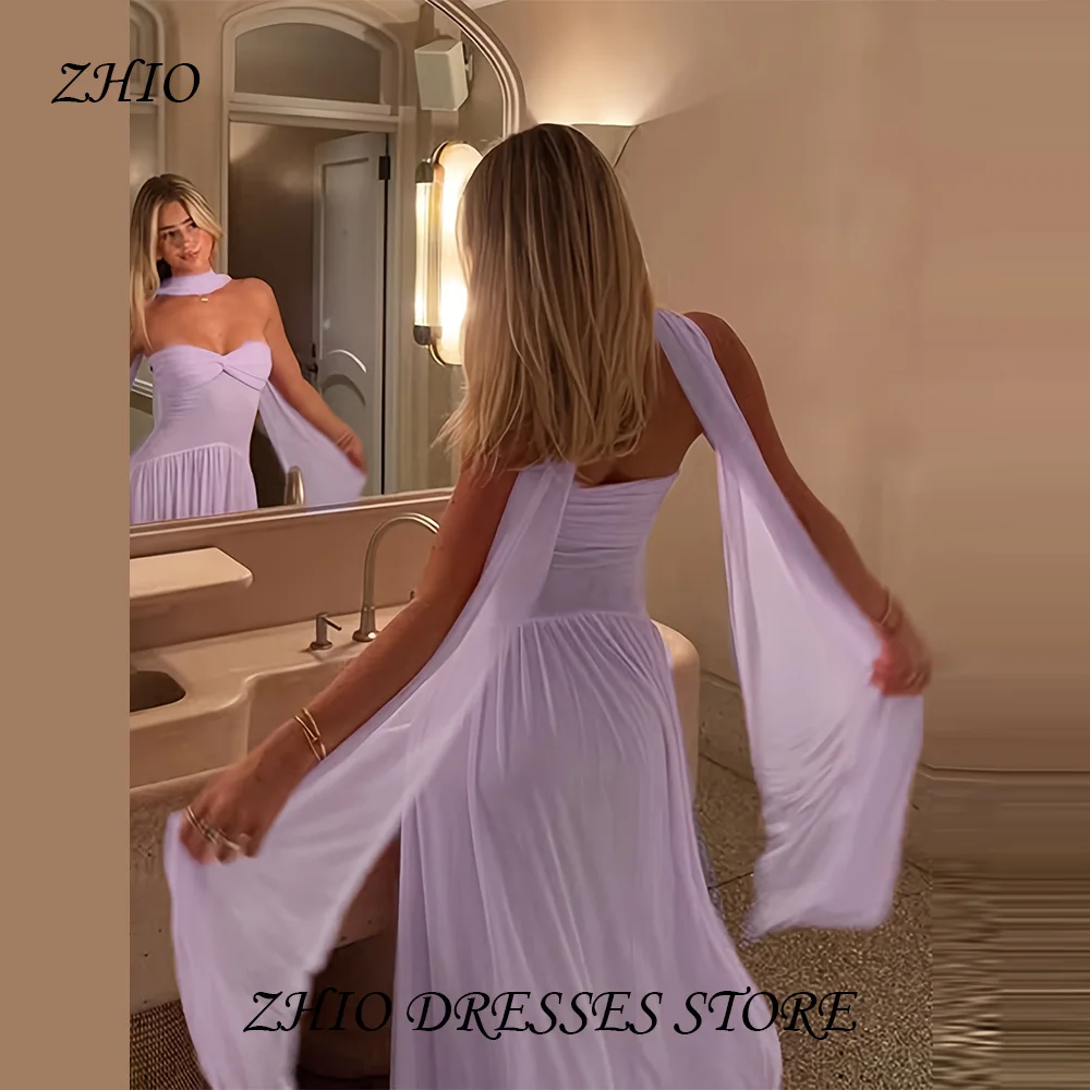 ZHIO Elegant Off-Shoulder Party Dress With Mesh Panel Twisted Tie Details Lavender Long Beach Vacation Evening Dress Customized