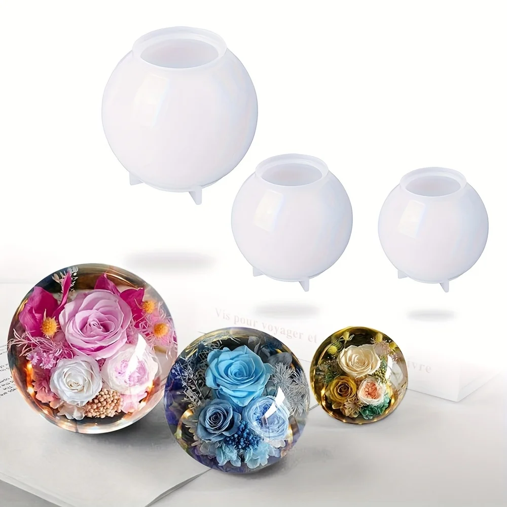 Stampi per colata in resina a sfera rotonda da 3 pezzi, stampi per candele, design senza soluzione di continuità, soggiorno fai da te, ornamenti per studio o ufficio