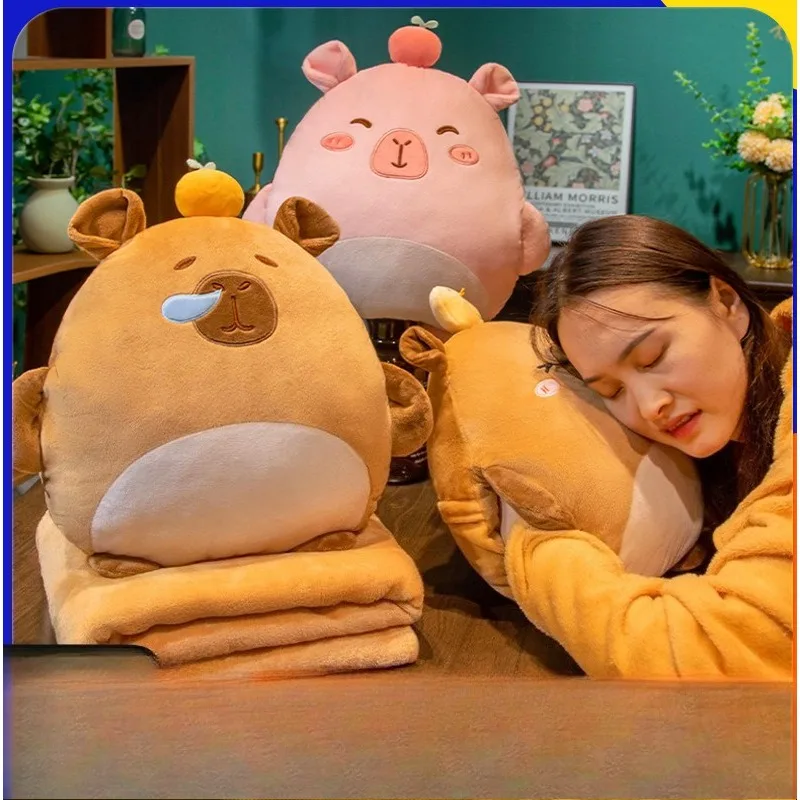 New Capybara Kapibara Hand Warmer Pillow Blanket Three-in-one Office Home