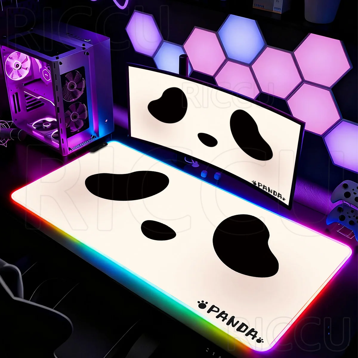 

RGB XXL MousePad Kawaii Minimalist Panda Mouse Pad Large Computer Office Mat Game Table Anti-slip Keyboard Mats LED Desk Mat Rug