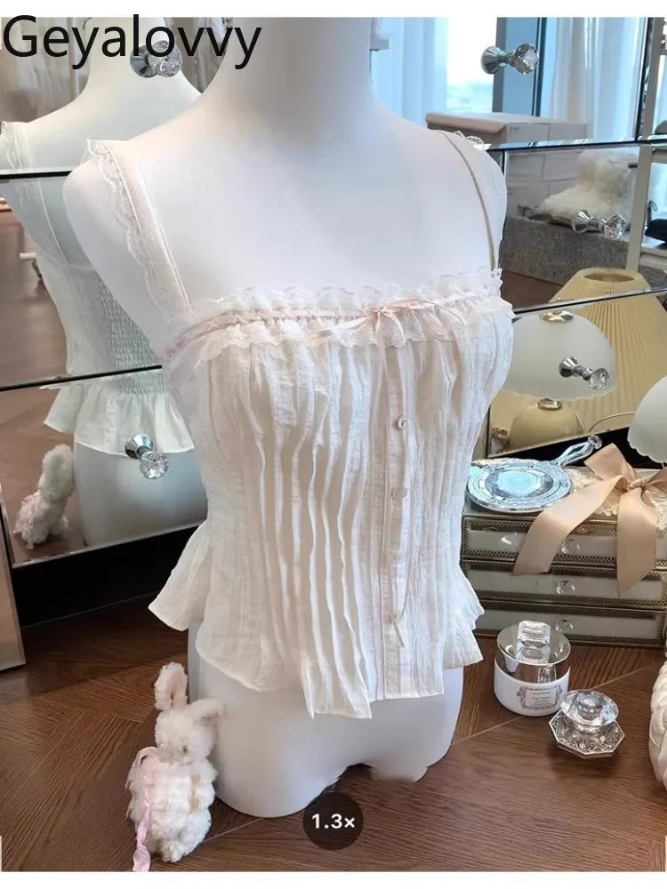 

Новая летняя милая и милая универсальная верхняя одежда для девочек, короткие подтяжки, кружевные топы на бретелях на шнурке, однотонный короткий жилет