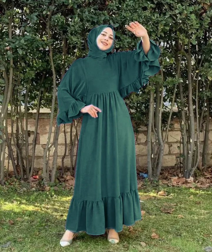 Muslim Fashion Robes Ruffled Patchwork Abaya Long Dresses Women Lace-up Dubai Abaya Casual Dress for Women Vestidos Elegantes