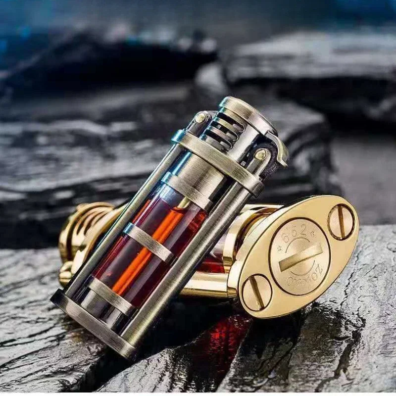 ZORRO Retro style Various Selection Transparent Oil Tank Lighter Small Portable Creative Retro Grinding Wheel Lighter（Oily dye）