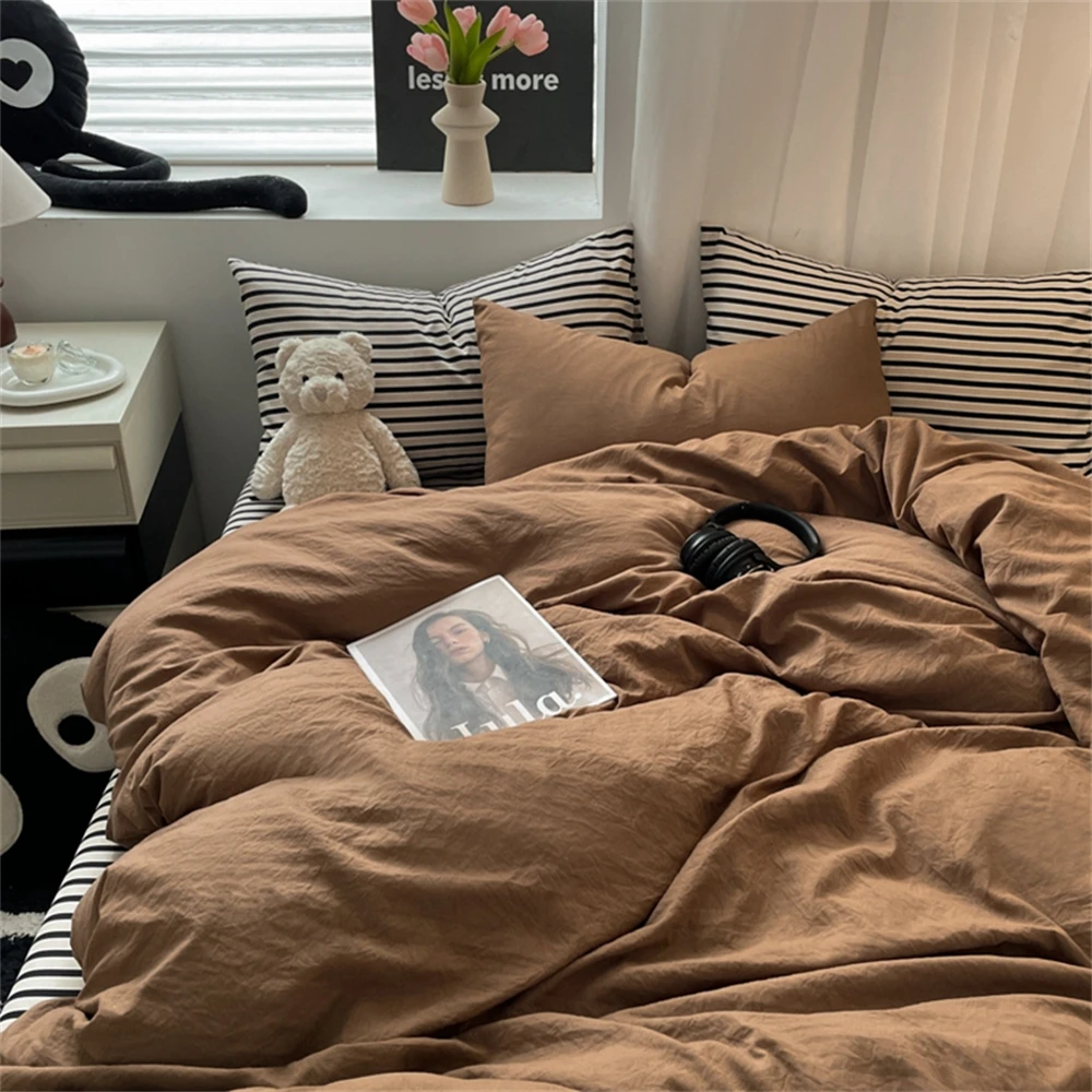 

Fashion Bedding Set Kid Adults Twin Full Queen Size Bed Flat Sheet Soft Duvet Cover Set Quilt Cover Pillowcases Stripe Bed Linen