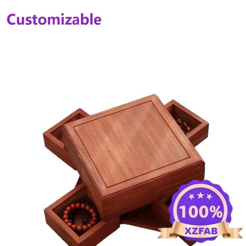 Factory Direct 2026 Pure solid wood fragrant pear rotatable jewelry dried fruit storage box bracelet box storage dark box rotati