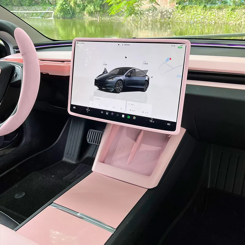 Interno rosa per Tesla Model 3 Highland Console centrale Scatola portaoggetti Adesivo Volante Copertura dello schermo posteriore Protezione dello