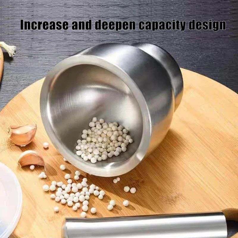 New Stainless Steel Large Mortar And Pestle Spice Pill Crusher Set With Protective Lid For Kitchen Or Grinding Herbs