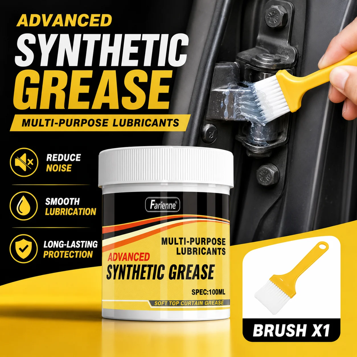 Farienne Synthetic Grease For Car Door Hinge Sunroof Rail Bicycle Chain Household Lubricant Multi Purpose Noise Reduction