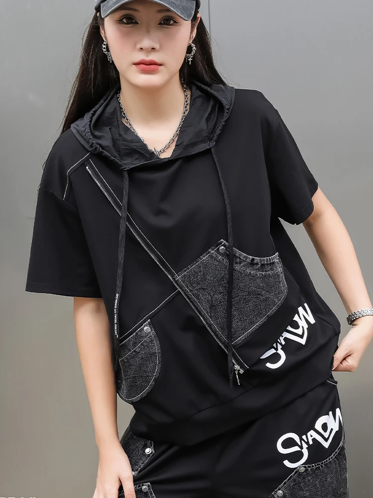 Max LuLu Spring 2024 Fashion Tops Womens Korean Hooded Casual Loose Tee Shirts Ladies Vintage Patchwork Classic Harajuku Clothes