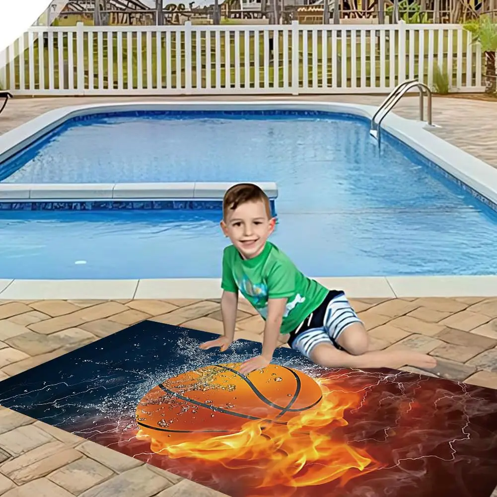 1PC Basketball Print Beach Towel, Cool Fire Design Soft Microfiber, Quick Dry for Adults & Kids, Ideal for Pool Swim Travel Bath view 3